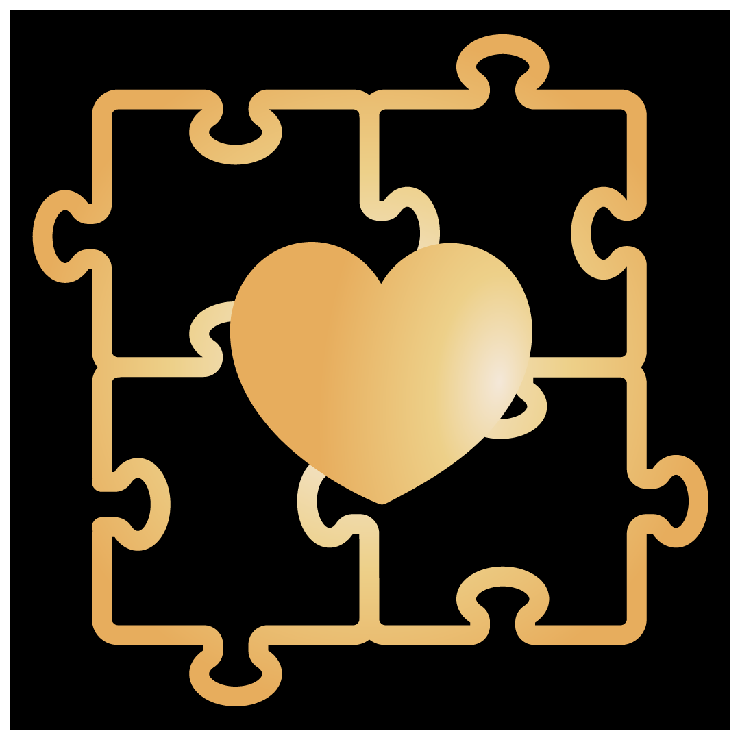 AusomeTech Logo only - A golden puzzle connected to a golden heart in the center of the puzzle - 1080 px