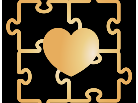 AusomeTech Logo only - A golden puzzle connected to a golden heart in the center of the puzzle - 1080 px